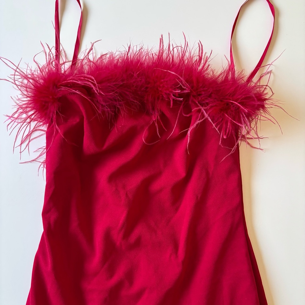 Women’s 90’s Style Red Fur Trimmed Dress Size M